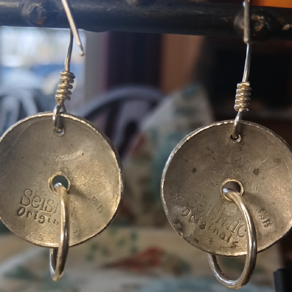 999 Silver Dangle Earrings - Picture 2 of 3